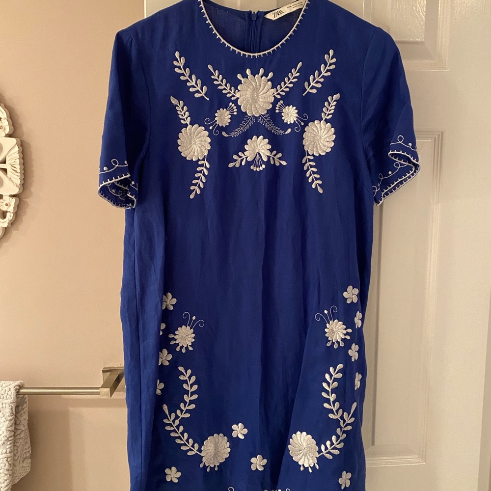 Zara blue printed shift dress